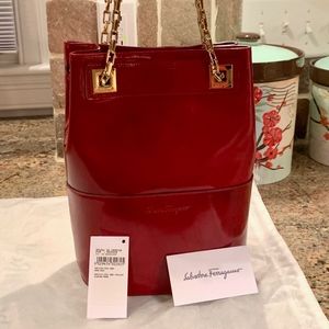 Salvatore Ferragamo Red Leather Bucket Bag NWT